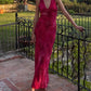 Charming Deep V Neck Satin Printed Floral Long Evening Gown Ball Gown nv1796