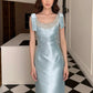 Light Blue Exquisite Beading Long Satin Ball Gown Evening Dress Party Dress nv4170