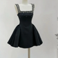 Black/White Beaded Short Satin Homecoming Dress Birthday Party Dress nv5262
