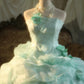 Mint Green Floral Long Tulle Vintage Ball Gown nv5037