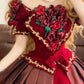 Burgundy Vintage Elegant Floral Long Satin Princess Ball Gown nv5006