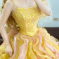 Yellow Beaded Gradient Long Tulle Ball Gown Princess. nv5079