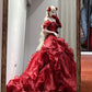Robe de bal longue en tulle rouge délicatement perlée NV6662