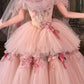 Robe de bal longue en tulle rose à fleurs NV6654