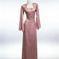 Robe longue en satin et cristaux à manches évasées - Robe élégante cintrée à col carré NV6796