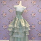 Robe de soirée en organza vert menthe scintillant à fines bretelles spaghetti - Robe asymétrique vaporeuse à volants NV6785