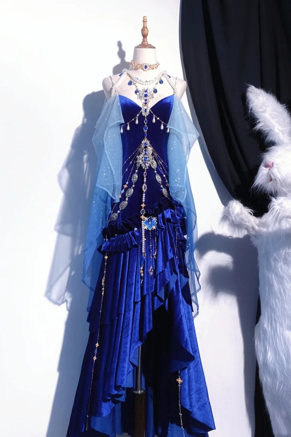 Robe de bal longue bleue rétro style déesse NV6473