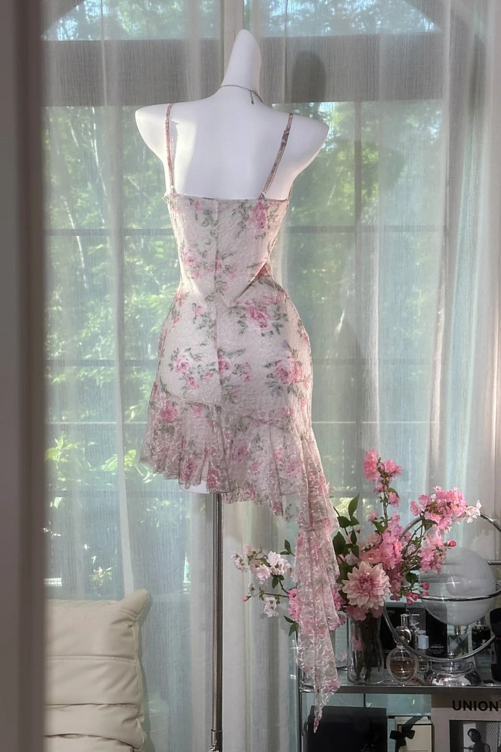 Sweet Floral Lace Dress, Sleeveless Spaghetti Strap Party Dress  NV6885