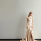 Champagne Gold Satin Mermaid Prom Gown Strapless Ruched Sweep Train  NV7166