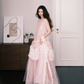 Blush Pink 3D Flower Tulle Prom Dress, Sleeveless Tiered Sparkly Formal Gown  NV7279