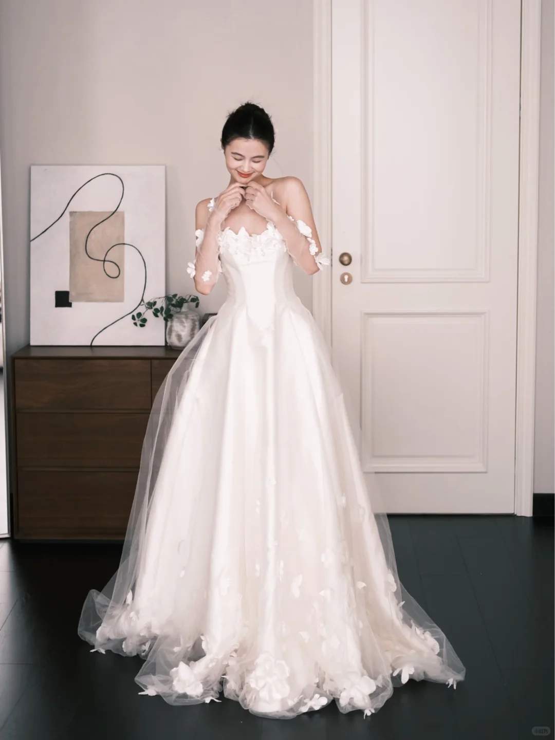 Strapless 3D Flower Tulle A Line Wedding Dress Bridal Gown  NV7201