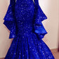 NiceVestidos - Robe longue à manches longues bleu roi à sequins, robe de bal bordeaux modeste NV6060