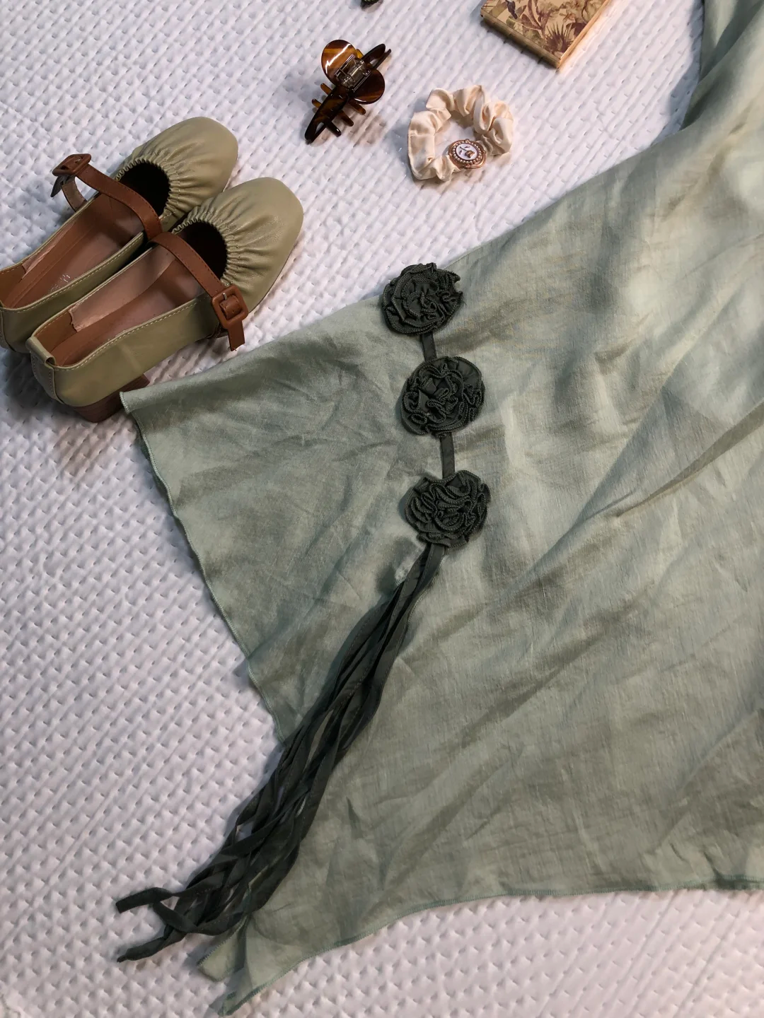 Sage Green Short Homecoming Dress U Neck Cap Sleeve 3D Floral Tassel Irregular Hem Vintage Cocktail Gown  NV6930