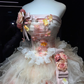 Strapless Blush Pink Prom Dress Ruched 3D Rose Tiered Ruffle Glitter Tulle Ball Gown  NV7052