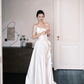 Asymmetric Strapless Satin Wedding Gown, 3D Flower A Line Bridal Dress  NV7353