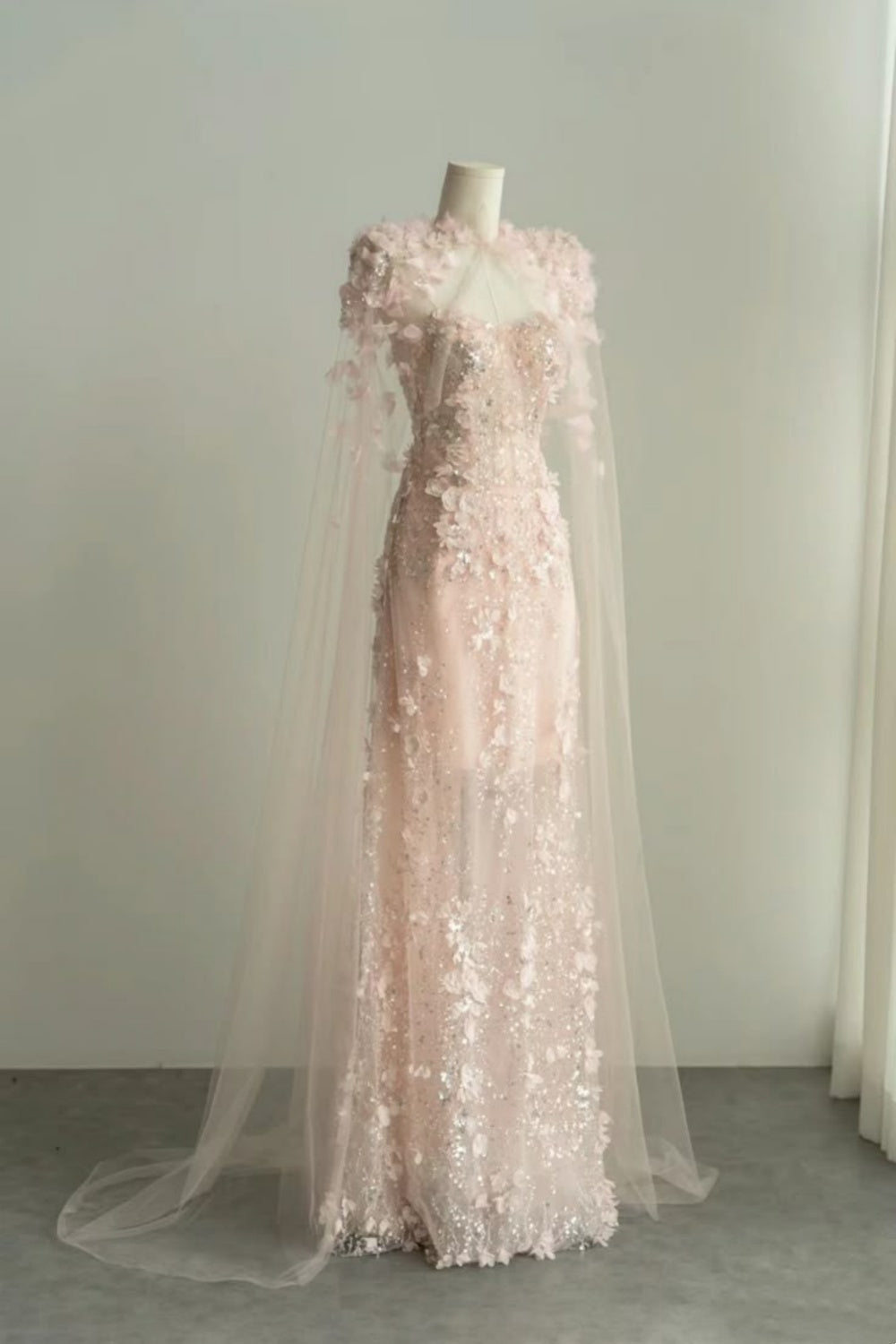 NiceVestidos--Pink Sweet Floral Elegant Tulle Long Prom Wedding Dress NV5869