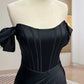 Black Off Shoulder Satin Mermaid Long Prom Dress, Black Long Evening Dress nv1609