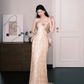 Champagne Gold Strapless Metallic Prom Dress Big Bow Evening Gown  NV7221