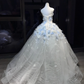 White Blue Ombre Strapless Ball Gown Wedding Dress 3D Flower Tulle Bridal Prom Gown  NV7065