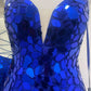 Red/Blue Gorgeous Sexy Cut Glass Mirror Lace Up Slit Long Prom Dress Evening Dress Party Dress nv238
