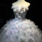 Strapless Light Lavender Blue Prom Dress Hand Beading 3D Flowers Sheer Tulle Ball Gown  NV7045