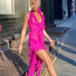 Pink Fashion Elegant Sexy Strapless Sleeveless Long Chiffon Ball Gown Holiday Birthday Party Dress Evening Dress Prom Dress nv3952