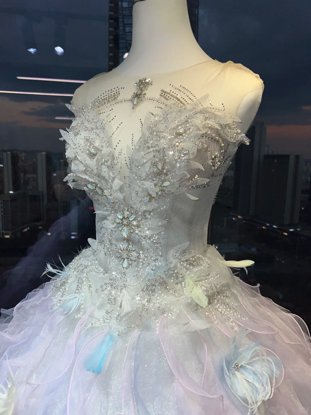 Strapless Lavender Ombre Tulle Ball Gown Detachable Ruffle Sleeve 3D Floral Fairy Prom Dress  NV7000