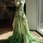 Gradient Green Fairy High Low Tulle Gown with Sweetheart Spaghetti Strap  NV7500
