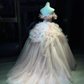 Off Shoulder Blush Pink Prom Dress 3D Floral Corset Layered Tulle Princess Ball Gown  NV7054