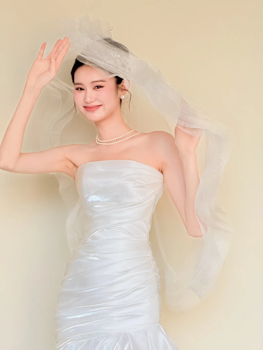 Strapless Ruched Satin Mermaid Wedding Gown, Simple Bridal Dress with Train  NV7416