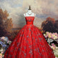 Red Vintage Floral Beaded Long Satin Ball Gown nv5144