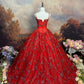 Red Vintage Floral Beaded Long Satin Ball Gown nv5144