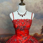 Red Vintage Floral Beaded Long Satin Ball Gown nv5144