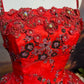 Red Vintage Floral Beaded Long Satin Ball Gown nv5144