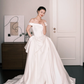 White Off The Shoulder Satin Ball Gown Wedding Dress  NV7228