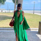 Pink/green V-neck low-cut long satin elegant ball gown, evening dress, wedding guest dress nv2976