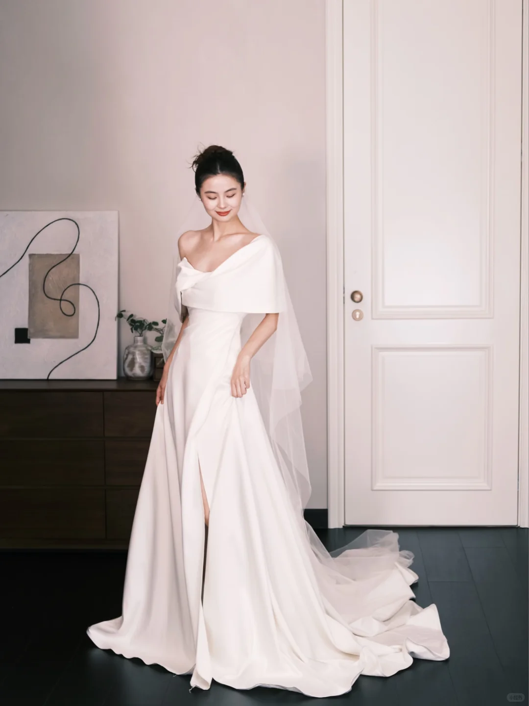 Off The Shoulder Satin Mermaid Wedding Dress High Slit Bridal Gown  NV7208