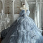 Robe de bal bleu brumeux Princess Core Trend : manches bouffantes et appliques perlées NV6841