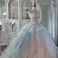 Robe de bal ombrée rose-bleu : bustier perlé et tulle oversize NV6838