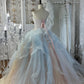 Robe de bal ombrée rose-bleu : bustier perlé et tulle oversize NV6838