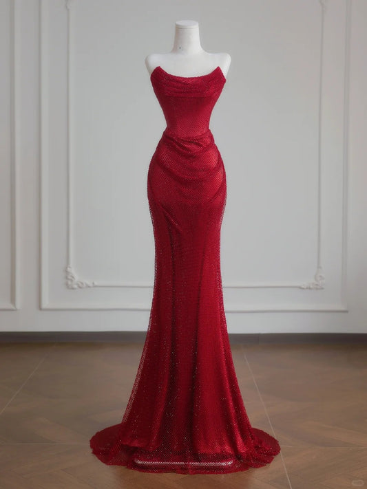 Red Mermaid Shiny Bodycon Elegant Long Prom Dress Evening Dress Party Dress nv4956