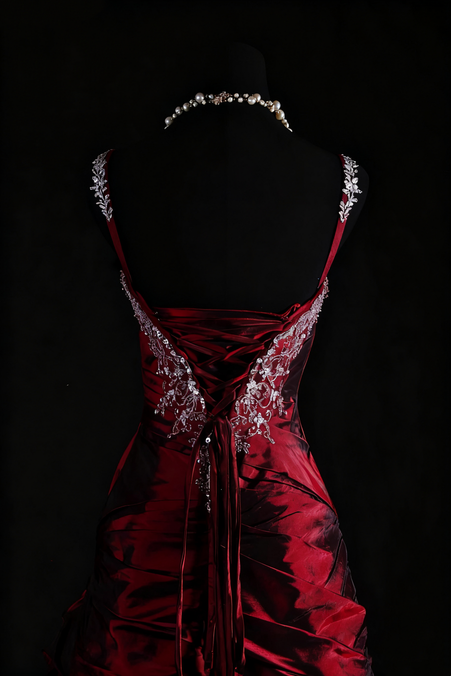 NiceVestidos--Vintage Burgundy Exquisite Beaded Satin Pleated Long Ball Gown Graduation Dress NV5859