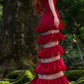 Robe de soirée longue rouge somptueuse en satin brillant, style rétro élégant NV6740