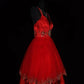 Red Gorgeous Elegant Fashion Exquisite Gemstone Beads Short Satin Tulle Ball Gown Evening Dress Prom Dress Homecoming Gown nv3871