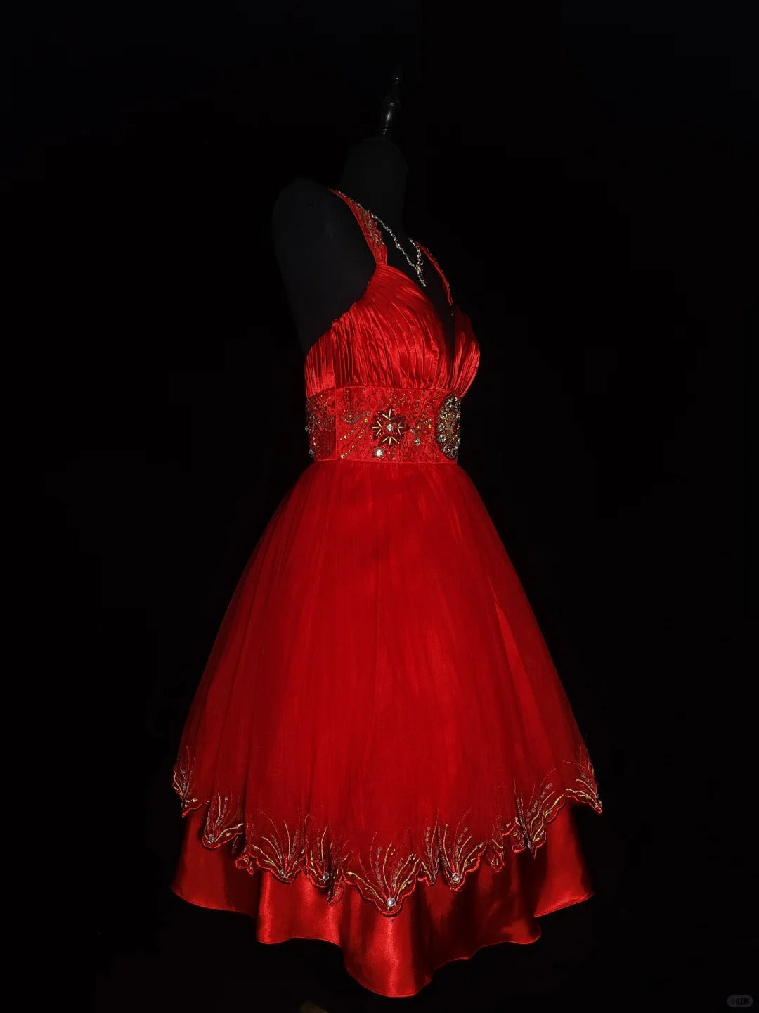 Red Gorgeous Elegant Fashion Exquisite Gemstone Beads Short Satin Tulle Ball Gown Evening Dress Prom Dress Homecoming Gown nv3871