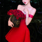 Robe courte rouge vif à épaules dénudées : taille en satin, jupe bouffante, robe de soirée idéale pour un banquet NV6408