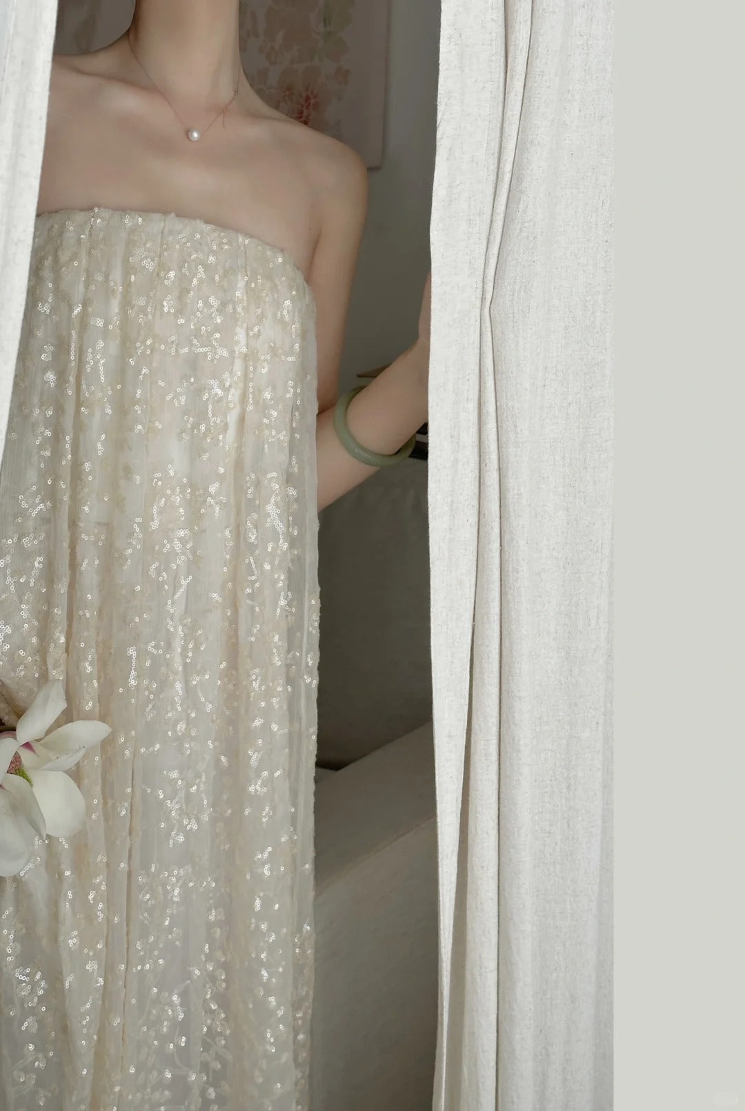 Ivory White Gorgeous Exquisite Beading Long Floor Length Tulle Sequined Ball Gown Evening Dress Birthday Holiday Party Dress nv4070