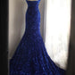 Royal blue vintage elegant pleated long sequin velvet beaded mermaid fishtail slim floor-length tail ball gown evening dress party dress wedding dress nv4123