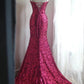 Robe longue moulante rose à paillettes NV6583