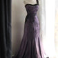 Robe de soirée élégante Purple Mist Mystery - Robe asymétrique en dentelle noire froncée, traîne sirène NV6857